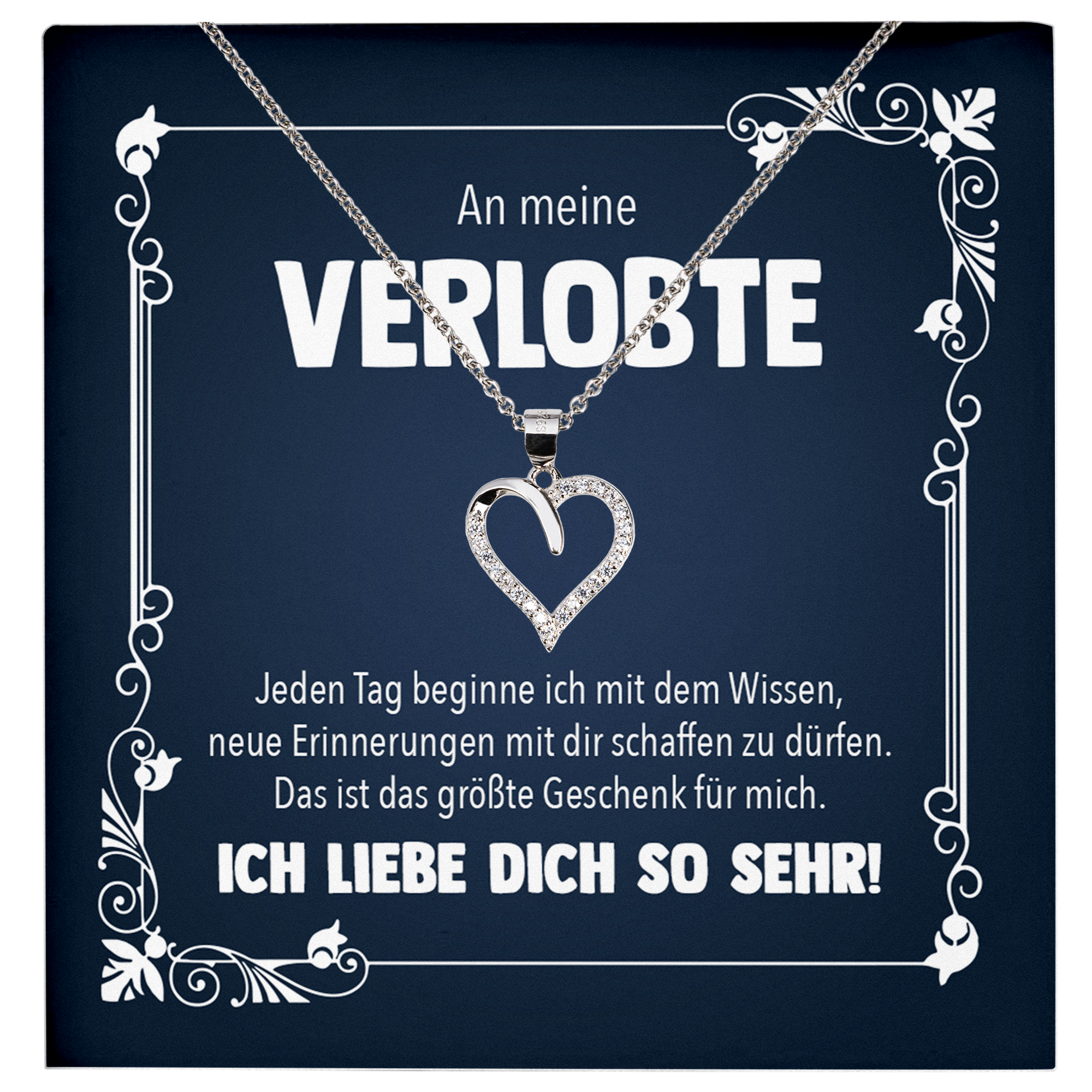 22Feels® Frisch Verlobte Geschenk - Echt Silber 925/000 Schmuckset: Herz Halskette mit Botschaftskarte-Schmuck mit Botschaftskarte - Herz21-22Feels