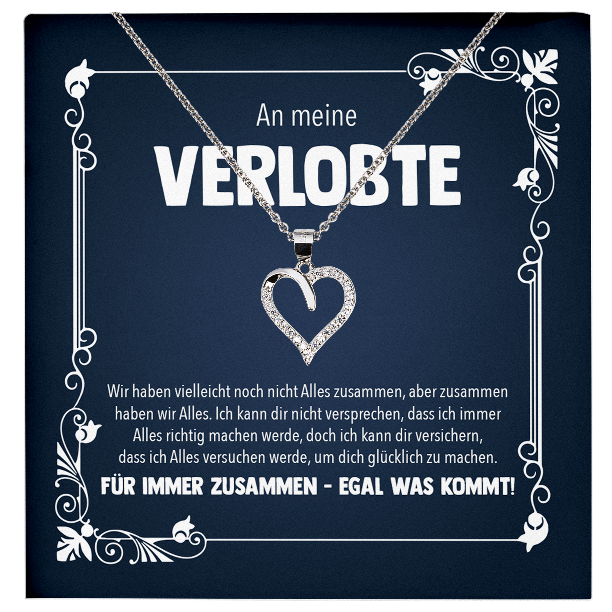 22Feels® Frauen Verlobungsgeschenk - Echt Silber 925/000 Schmuckset: Herz Halskette mit Botschaftskarte-Schmuck mit Botschaftskarte - Herz21-22Feels