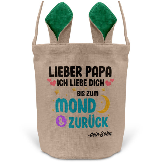 22Feels® Papa Osterkorb von Sohn Vater mit Henkel Ostergeschenk Tragetasche Ostern Deko Osternest Körbchen Hasenohren (Beige/Grün)-Ostern Tragetasche-22Feels