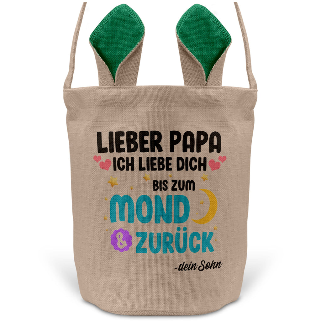 22Feels® Papa Osterkorb von Sohn Vater mit Henkel Ostergeschenk Tragetasche Ostern Deko Osternest Körbchen Hasenohren (Beige/Grün)-Ostern Tragetasche-22Feels