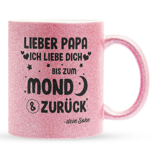 22Feels® Papa Geschenk von Sohn - Glitzertasse mit Spruch (Pink, 320ml)-Glitzertasse Pink 320ml-22Feels