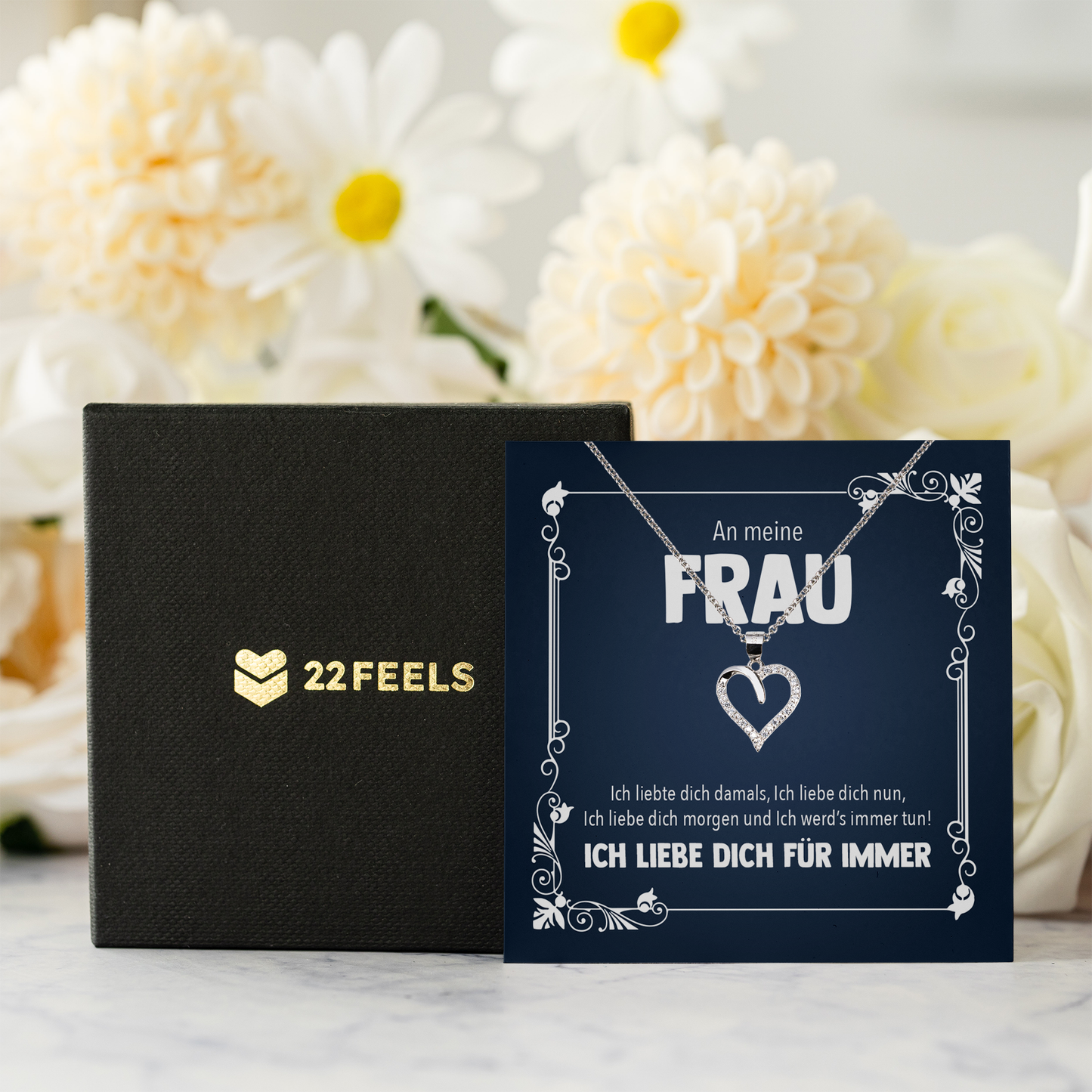 22Feels® Ehefrau Geschenk zum Hochzeitstag, Valentinstag, Geburtstag etc. - Echt Silber 925/000 Schmuckset: Herz Halskette mit Botschaftskarte-Schmuck mit Botschaftskarte - Herz21-22Feels