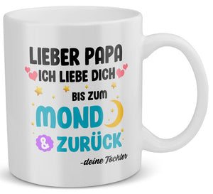 22Feels® Geschenk für Papa von Tochter - Spruch: Ich Liebe Dich Bis Zum Mond (Weiss, 320ml)-Weisse Tasse 320ml-22Feels