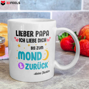 22Feels® Geschenk für Papa von Tochter - Spruch: Ich Liebe Dich Bis Zum Mond (Weiss, 320ml)-Weisse Tasse 320ml-22Feels