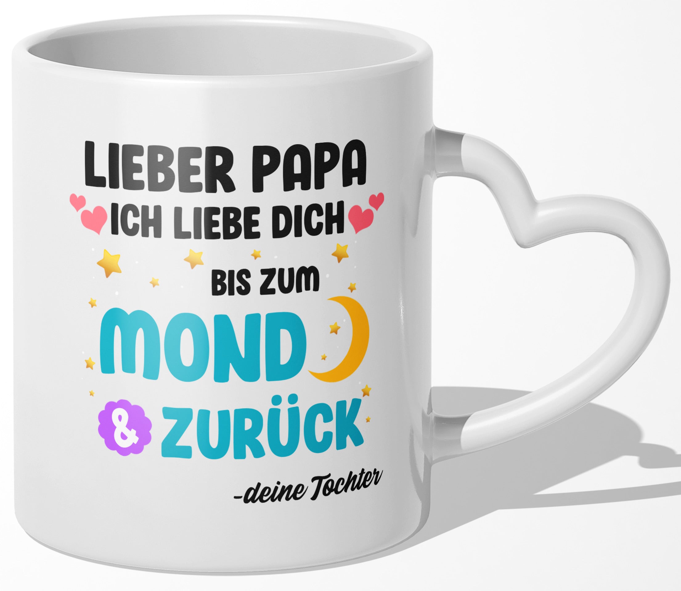 22Feels® Papa Geschenk von Tochter - Tasse mit Spruch: Ich Liebe Dich (Herzhenkel, Weiss, 320ml)-Tasse Weiss Herzhenkel 320ml-22Feels