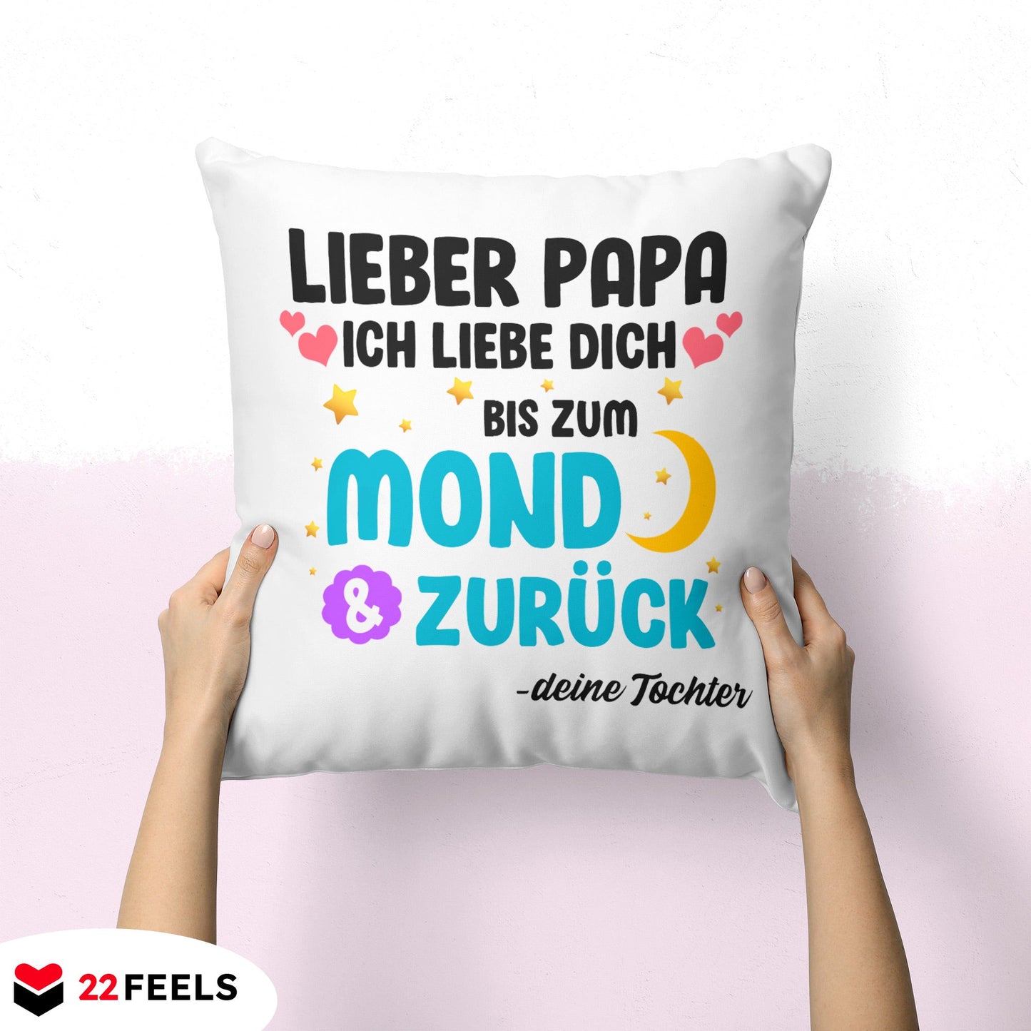 22Feels® Papa Geschenk von Tochter - Kissen mit Spruch (Weiss 40x40cm)-Kissen Weiss 40x40-22Feels