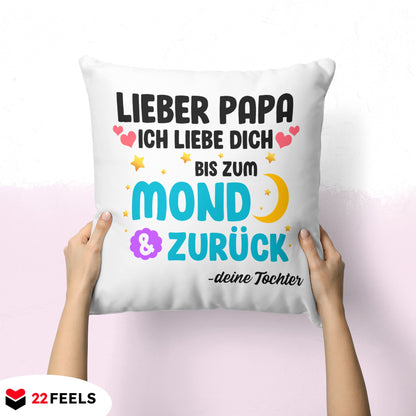 22Feels® Papa Geschenk von Tochter - Kissen mit Spruch (Weiss 40x40cm)-Kissen Weiss 40x40-22Feels