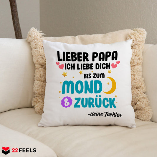 22Feels® Papa Geschenk von Tochter - Kissen mit Spruch (Weiss 40x40cm)-Kissen Weiss 40x40-22Feels