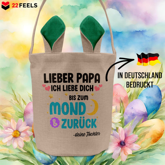 22Feels® Papa Osterkorb von Tochter Vater mit Henkel Ostergeschenk Tragetasche Ostern Deko Osternest Körbchen Hasenohren (Beige/Grün)-Ostern Tragetasche-22Feels