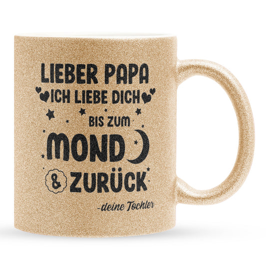 22Feels® Papa Geschenk von Tochter - Glitzertasse mit Spruch (Gold, 320ml)-Glitzertasse Gold 320ml-22Feels