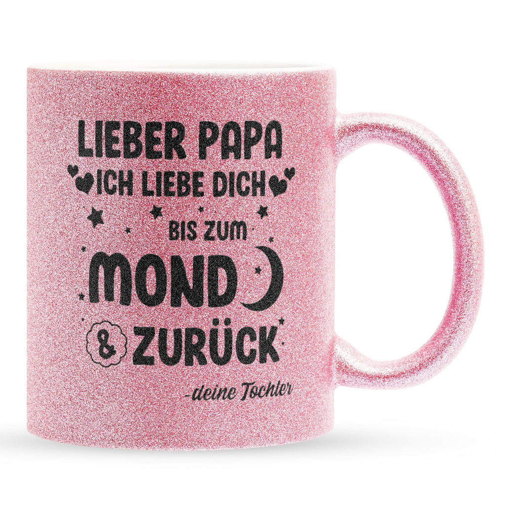 22Feels® Papa Geschenk von Tochter - Glitzertasse mit Spruch (Pink, 320ml)-Glitzertasse Pink 320ml-22Feels