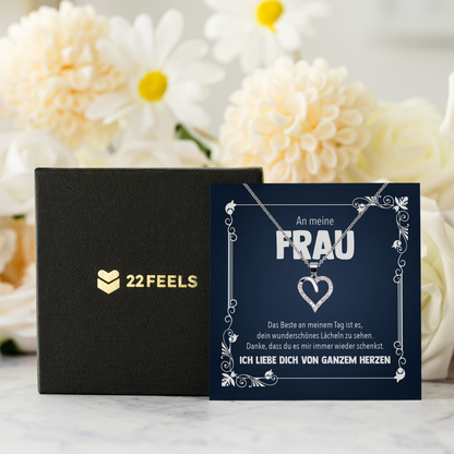 22Feels® Ehefrau Geschenk zum Hochzeitstag, Valentinstag, Geburtstag etc. - Echt Silber 925/000 Schmuckset: Herz Halskette mit Botschaftskarte-Schmuck mit Botschaftskarte - Herz21-22Feels