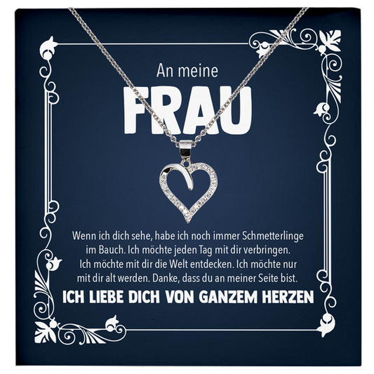 22Feels® Ehefrau Geschenk zum Hochzeitstag, Valentinstag, Geburtstag etc. - Echt Silber 925/000 Schmuckset: Herz Halskette mit Botschaftskarte-Schmuck mit Botschaftskarte - Herz21-22Feels