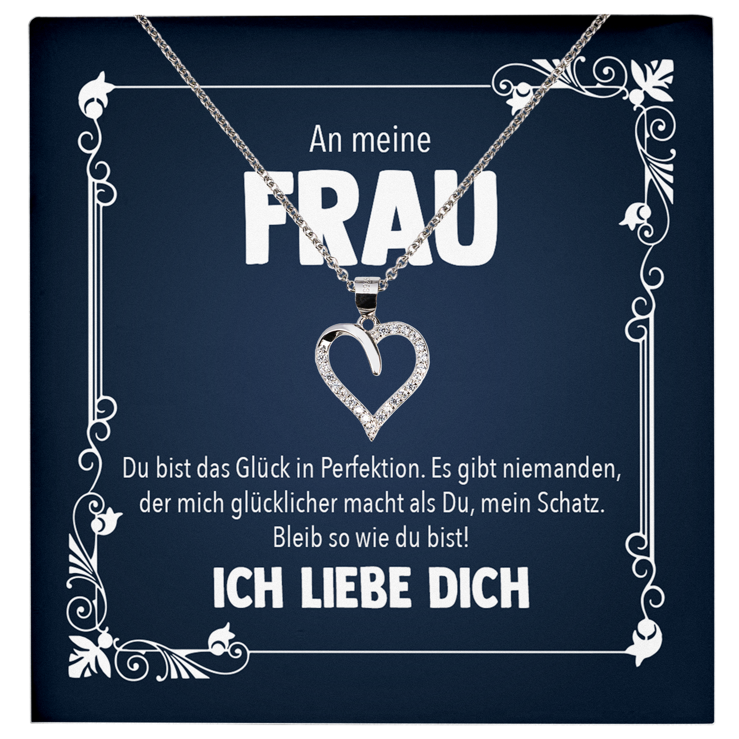 22Feels® Ehefrau Geschenk zum Hochzeitstag, Valentinstag, Geburtstag etc. - Echt Silber 925/000 Schmuckset: Herz Halskette mit Botschaftskarte-Schmuck mit Botschaftskarte - Herz21-22Feels
