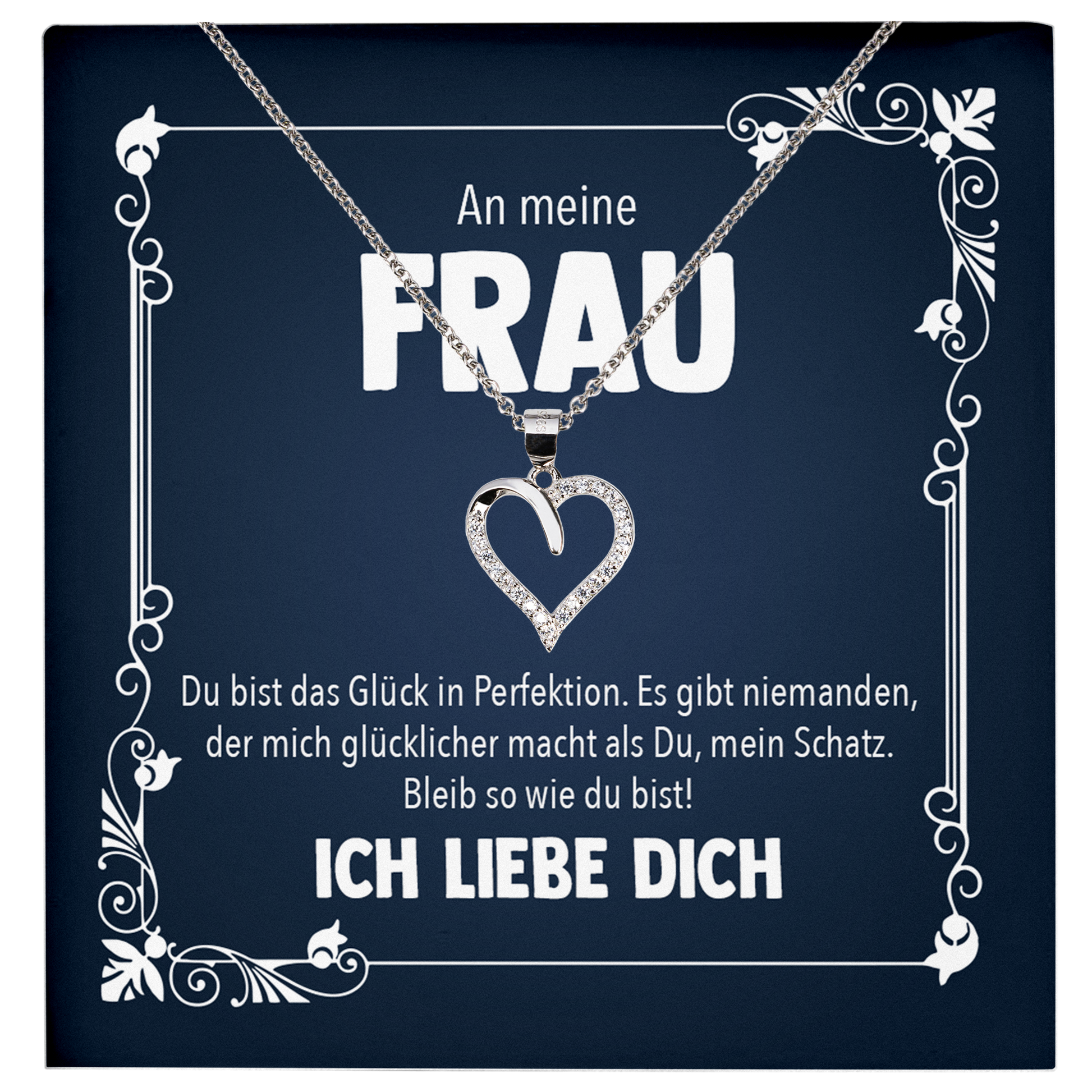 22Feels® Ehefrau Geschenk zum Hochzeitstag, Valentinstag, Geburtstag etc. - Echt Silber 925/000 Schmuckset: Herz Halskette mit Botschaftskarte-Schmuck mit Botschaftskarte - Herz21-22Feels