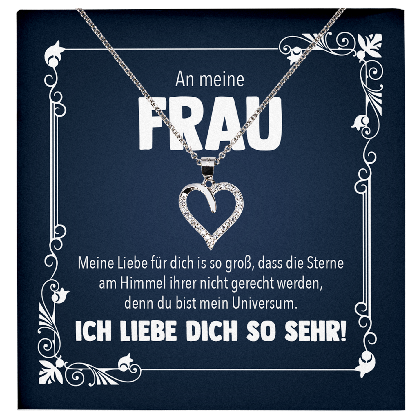 22Feels® Ehefrau Geschenk zum Hochzeitstag, Valentinstag, Geburtstag etc. - Echt Silber 925/000 Schmuckset: Herz Halskette mit Botschaftskarte-Schmuck mit Botschaftskarte - Herz21-22Feels