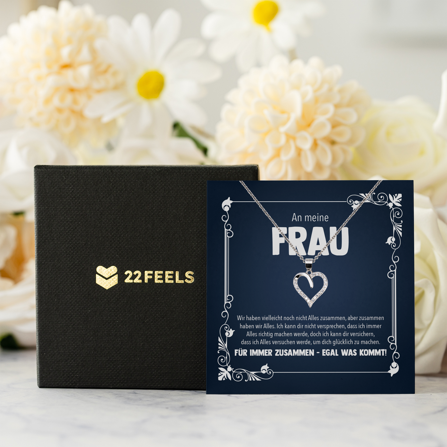 22Feels® Ehefrau Geschenk zum Hochzeitstag, Valentinstag, Geburtstag etc. - Echt Silber 925/000 Schmuckset: Herz Halskette mit Botschaftskarte-Schmuck mit Botschaftskarte - Herz21-22Feels