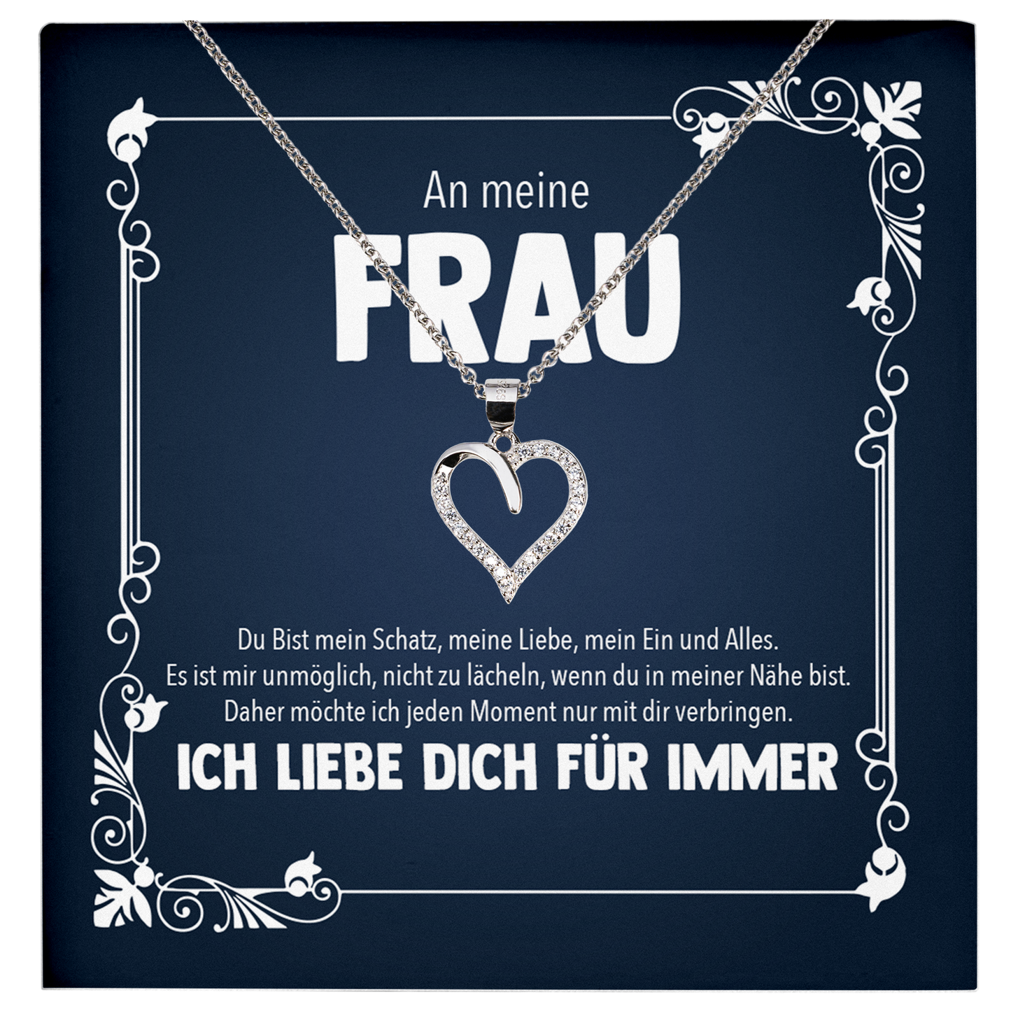 22Feels® Ehefrau Geschenk zum Hochzeitstag, Valentinstag, Geburtstag etc. - Echt Silber 925/000 Schmuckset: Herz Halskette mit Botschaftskarte-Schmuck mit Botschaftskarte - Herz21-22Feels