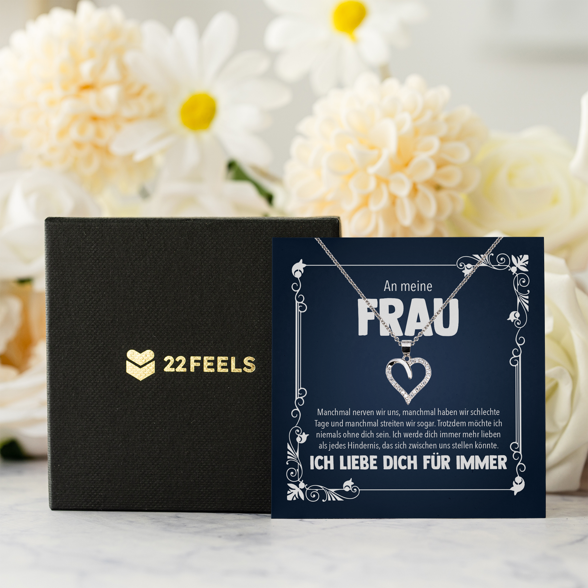 22Feels® Ehefrau Geschenk zum Hochzeitstag, Valentinstag, Geburtstag etc. - Echt Silber 925/000 Schmuckset: Herz Halskette mit Botschaftskarte-Schmuck mit Botschaftskarte - Herz21-22Feels