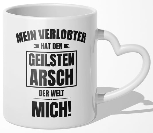 22Feels® Verlobte Geschenk - Tasse mit Spruch: Geilster A*sch (Herzhenkel, Weiss, 320ml)-Tasse Weiss Herzhenkel 320ml-22Feels