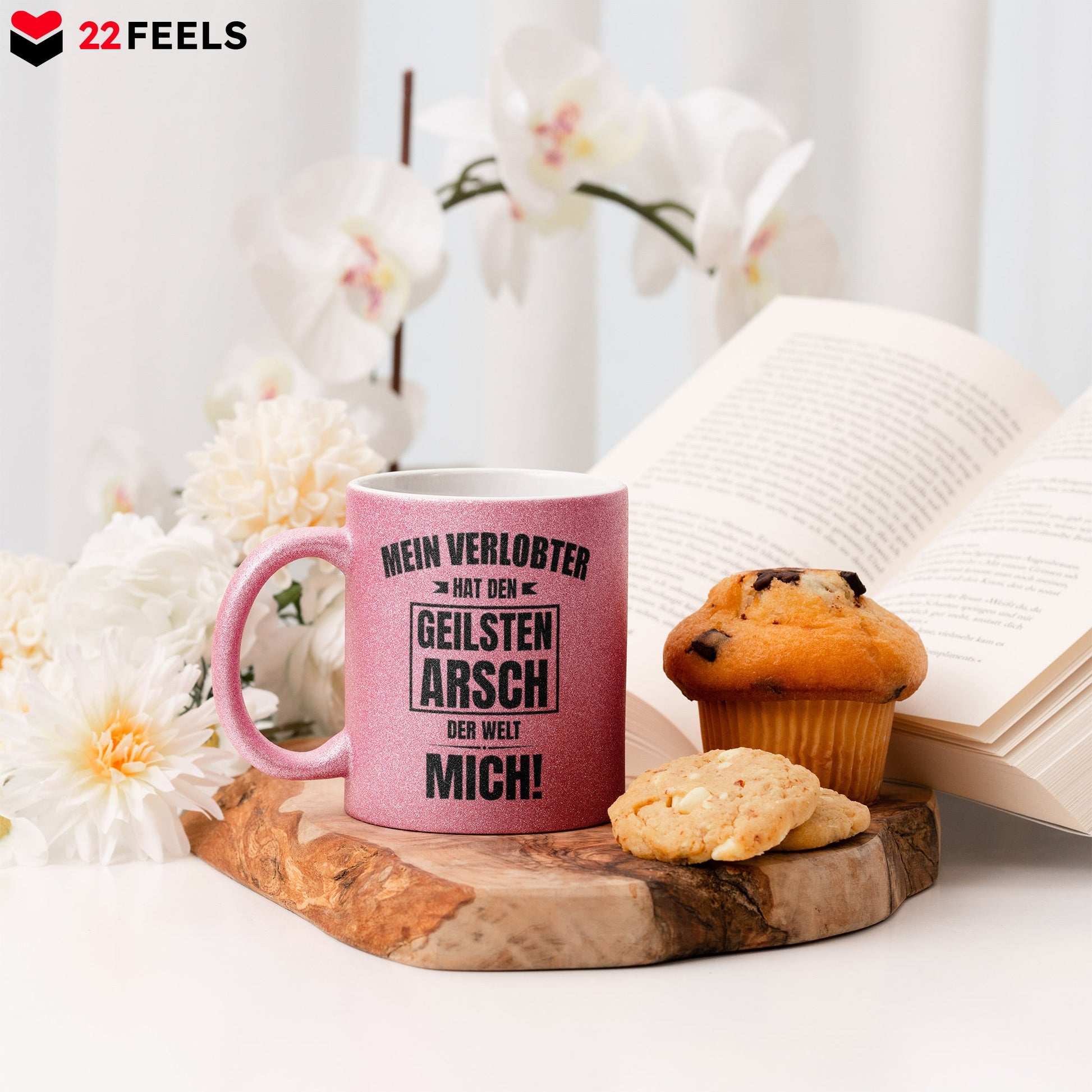 22Feels® Verlobte Geschenk - Glitzertasse mit Spruch (Pink, 320ml)-Glitzertasse Pink 320ml-22Feels