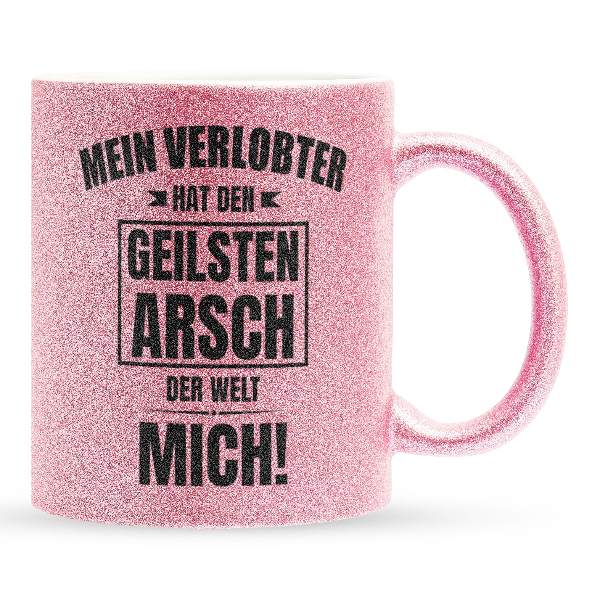 22Feels® Verlobte Geschenk - Glitzertasse mit Spruch (Pink, 320ml)-Glitzertasse Pink 320ml-22Feels