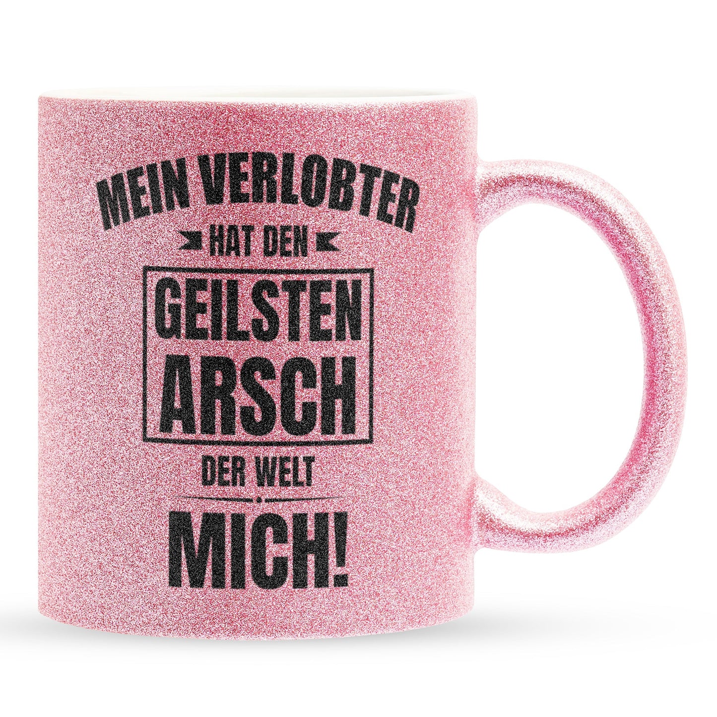 22Feels® Verlobte Geschenk - Glitzertasse mit Spruch (Pink, 320ml)-Glitzertasse Pink 320ml-22Feels