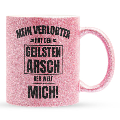 22Feels® Verlobte Geschenk - Glitzertasse mit Spruch (Pink, 320ml)-Glitzertasse Pink 320ml-22Feels