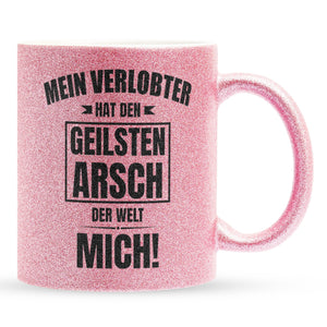 22Feels® Verlobte Geschenk - Glitzertasse mit Spruch (Pink, 320ml)-Glitzertasse Pink 320ml-22Feels