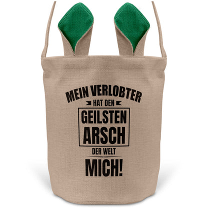 22Feels® Verlobte Frauen Osterkorb mit Henkel Ostergeschenk Tragetasche Ostern Deko Osternest Körbchen Hasenohren (Beige/Grün)-Ostern Tragetasche-22Feels