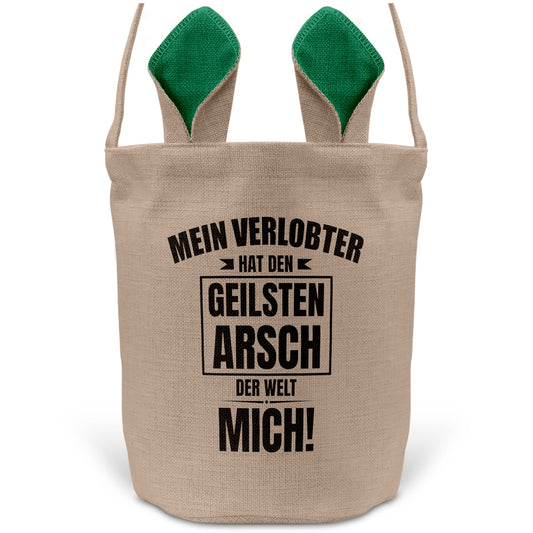 22Feels® Verlobte Frauen Osterkorb mit Henkel Ostergeschenk Tragetasche Ostern Deko Osternest Körbchen Hasenohren (Beige/Grün)-Ostern Tragetasche-22Feels