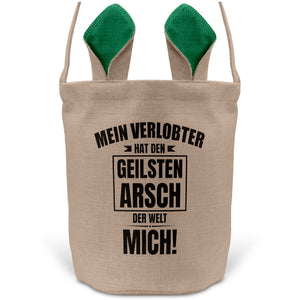 22Feels® Verlobte Frauen Osterkorb mit Henkel Ostergeschenk Tragetasche Ostern Deko Osternest Körbchen Hasenohren (Beige/Grün)-Ostern Tragetasche-22Feels