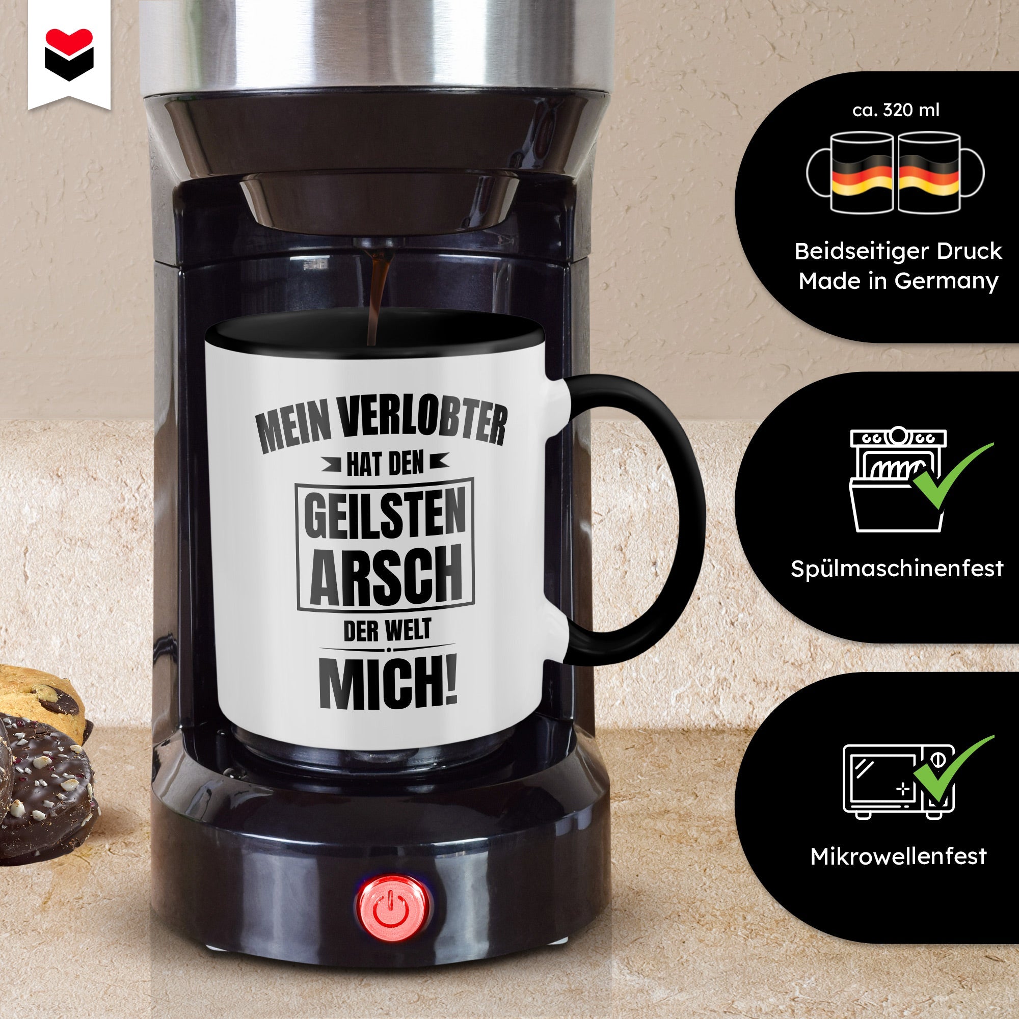 22Feels® Verlobte Geschenk - Tasse mit Spruch (Weiss-Schwarz, 320ml)-TwoTone Tasse Weiss-Schwarz 320ml-22Feels