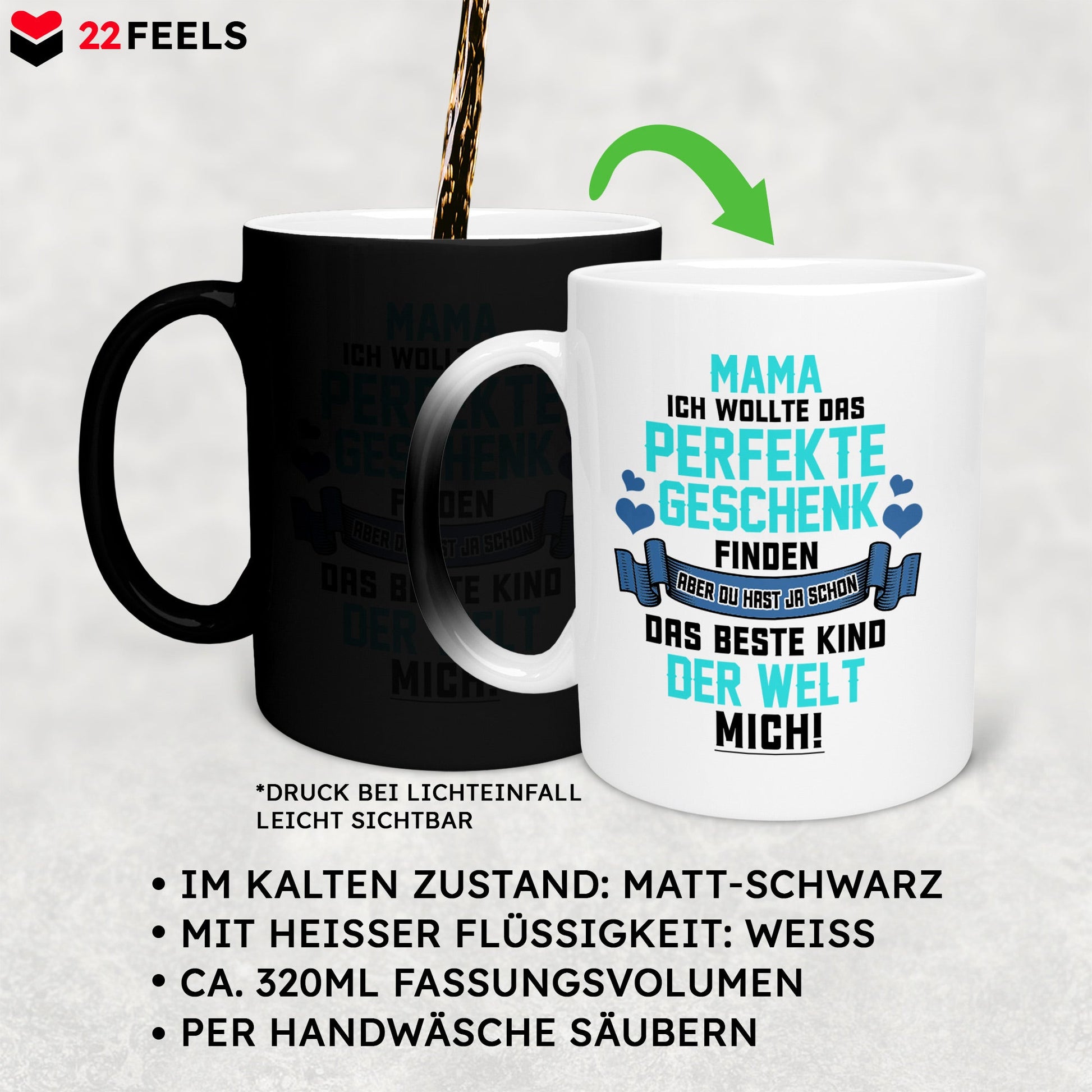 22Feels® Mama Geschenk - Zaubertasse mit Spruch (Matt-Schwarz und Weiss, 320ml)-Farbwechsel Tasse Matt 320ml-22Feels