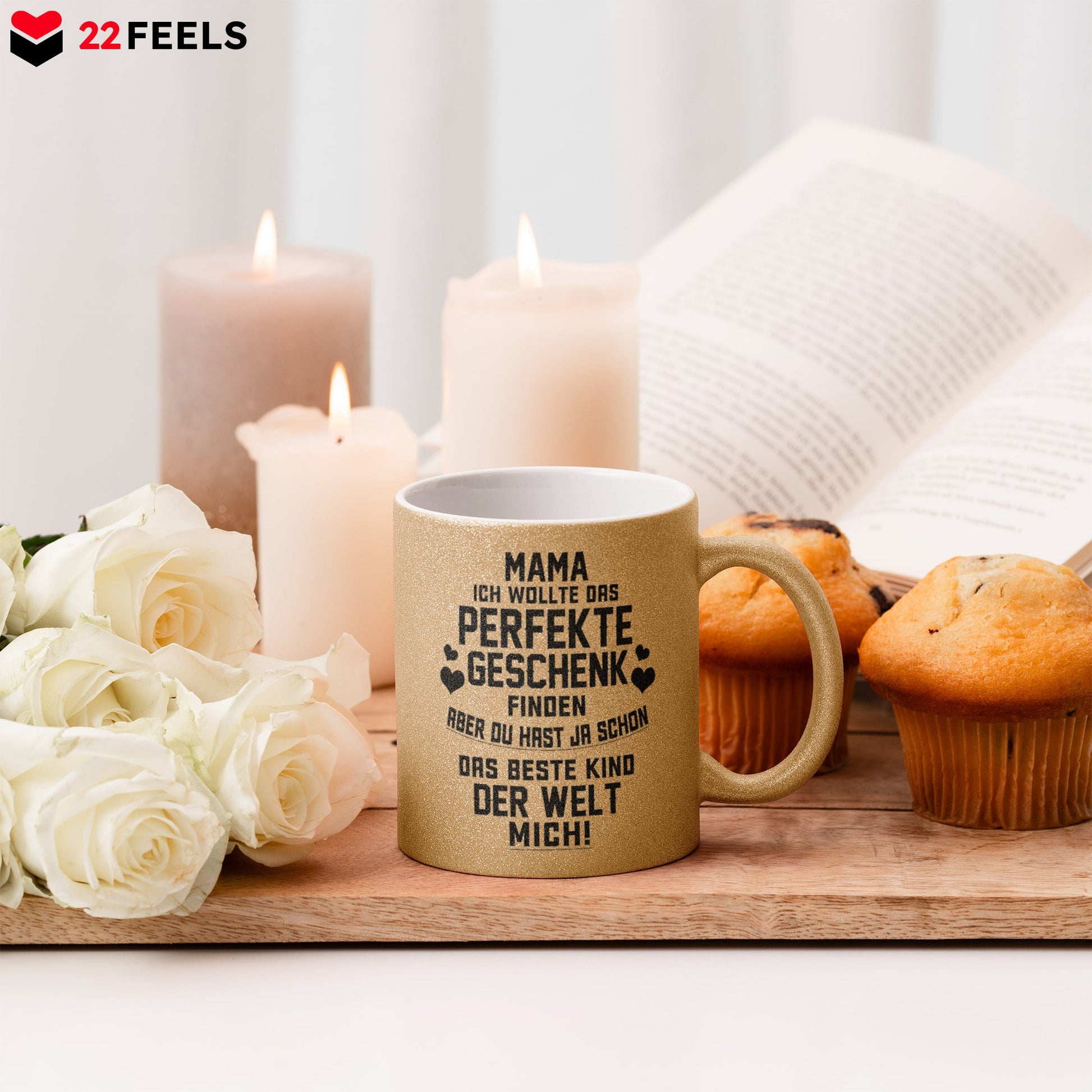 22Feels® Mama Geschenk - Glitzertasse mit Spruch (Gold, 320ml)-Glitzertasse Gold 320ml-22Feels