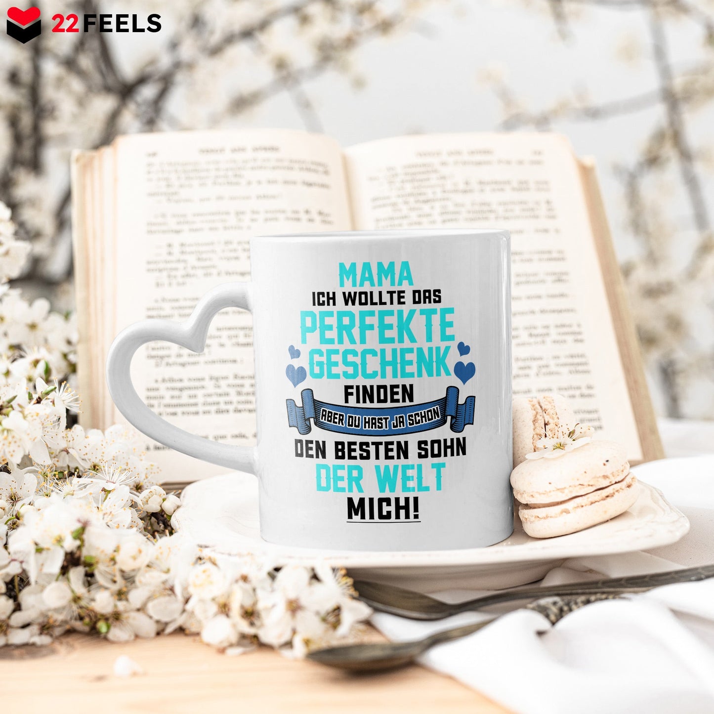 22Feels® Mama Geschenk von Sohn - Tasse mit Spruch: Das Perfekte Geschenk (Herzhenkel, Weiss, 320ml)-Tasse Weiss Herzhenkel 320ml-22Feels