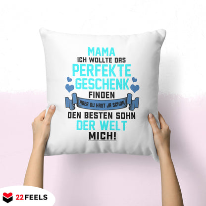 22Feels® Mama Geschenk vom Sohn - Kissen mit Spruch (Weiss 40x40cm)-Kissen Weiss 40x40-22Feels
