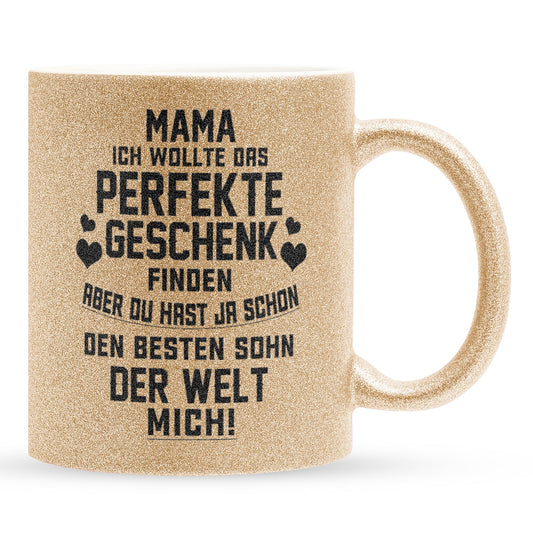 22Feels® Mama Geschenk von Sohn - Glitzertasse mit Spruch (Gold, 320ml)-Glitzertasse Gold 320ml-22Feels