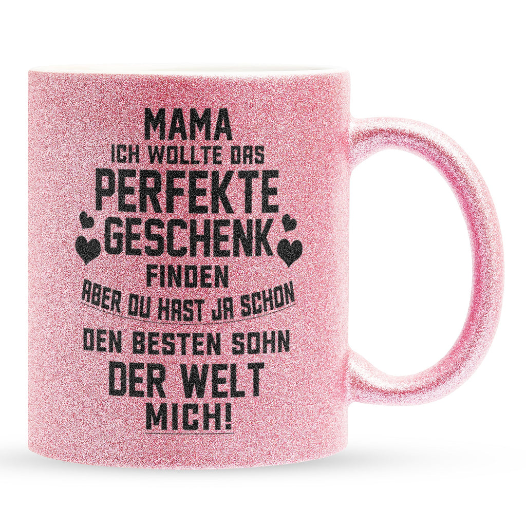 22Feels® Mama Geschenk von Sohn - Glitzertasse mit Spruch (Pink, 320ml)-Glitzertasse Pink 320ml-22Feels