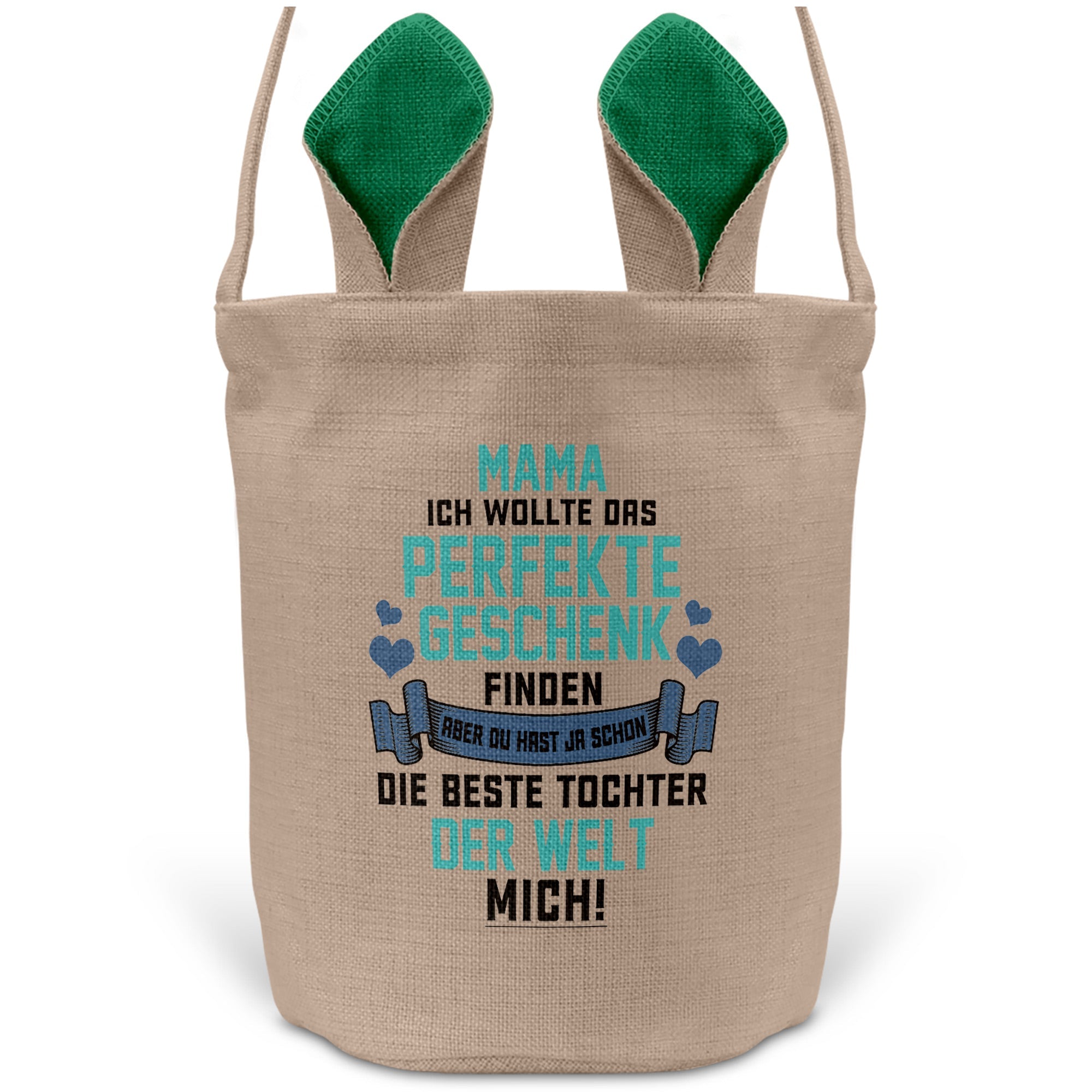 22Feels® Mama Osterkorb von Tochter Mutter mit Henkel Ostergeschenk Tragetasche Ostern Deko Osternest Körbchen Hasenohren (Beige/Grün)-Ostern Tragetasche-22Feels