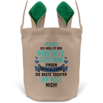 22Feels® Mama Osterkorb von Tochter Mutter mit Henkel Ostergeschenk Tragetasche Ostern Deko Osternest Körbchen Hasenohren (Beige/Grün)-Ostern Tragetasche-22Feels