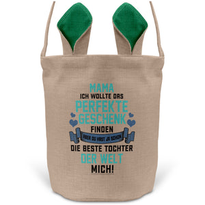 22Feels® Mama Osterkorb von Tochter Mutter mit Henkel Ostergeschenk Tragetasche Ostern Deko Osternest Körbchen Hasenohren (Beige/Grün)-Ostern Tragetasche-22Feels