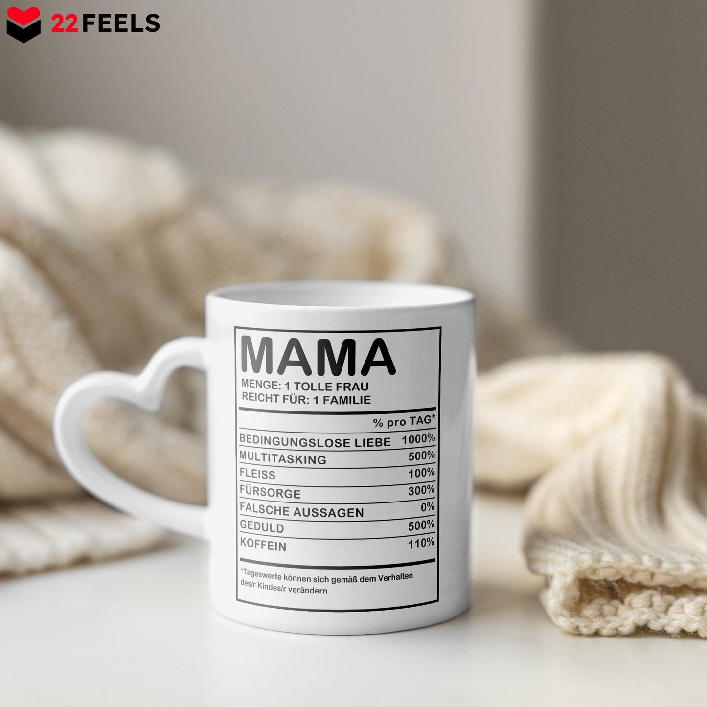 22Feels® Mama Geschenk - Tasse mit Spruch (Herzhenkel, Weiss, 320ml)-Tasse Weiss Herzhenkel 320ml-22Feels