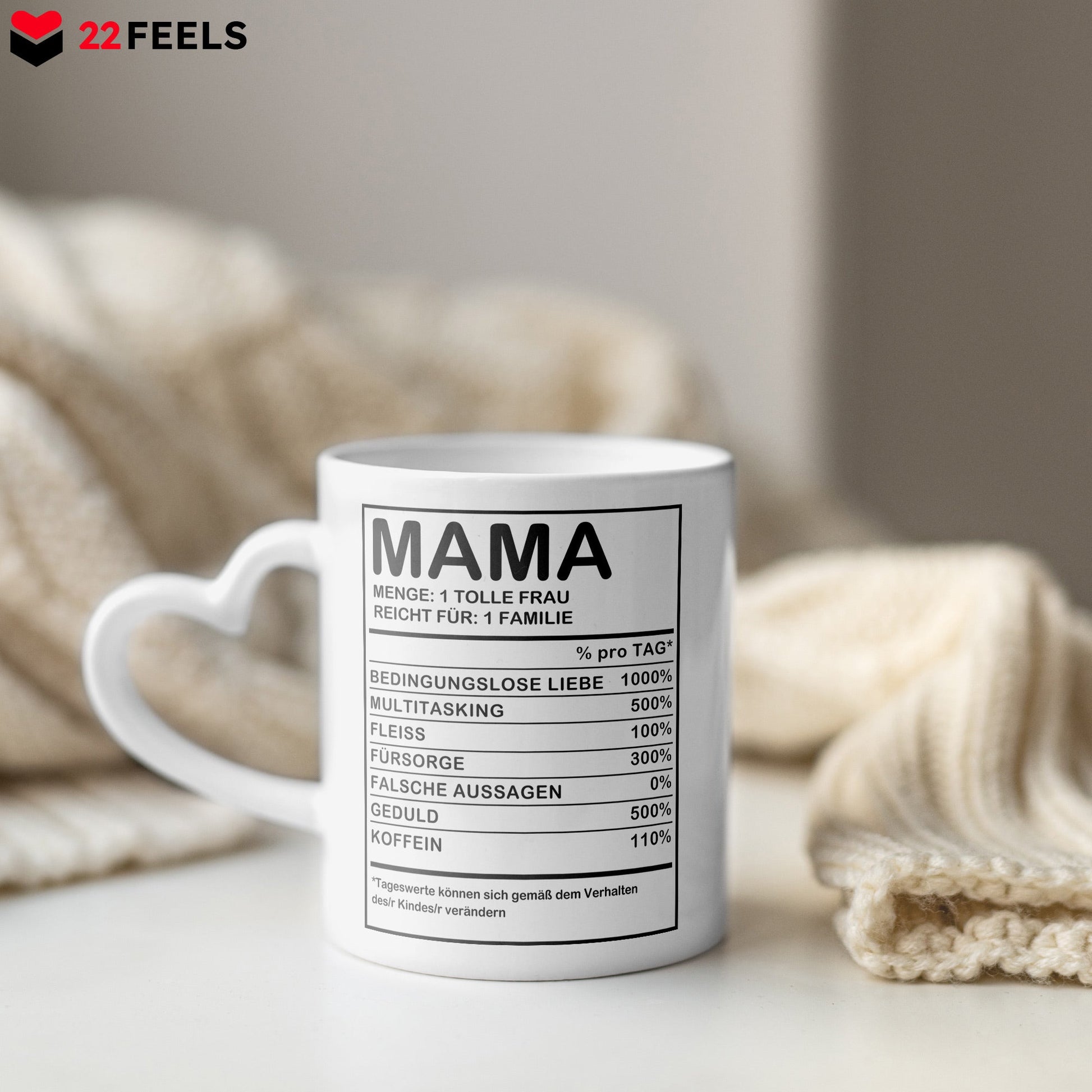 22Feels® Mama Geschenk - Tasse mit Spruch (Herzhenkel, Weiss, 320ml)-Tasse Weiss Herzhenkel 320ml-22Feels