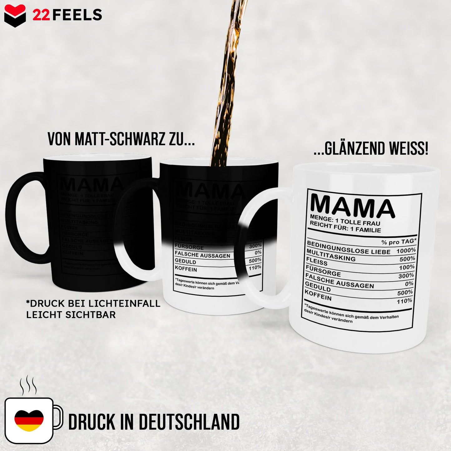 22Feels® Mama Geschenk - Zaubertasse mit Spruch (Matt-Schwarz und Weiss, 320ml)-Farbwechsel Tasse Matt 320ml-22Feels