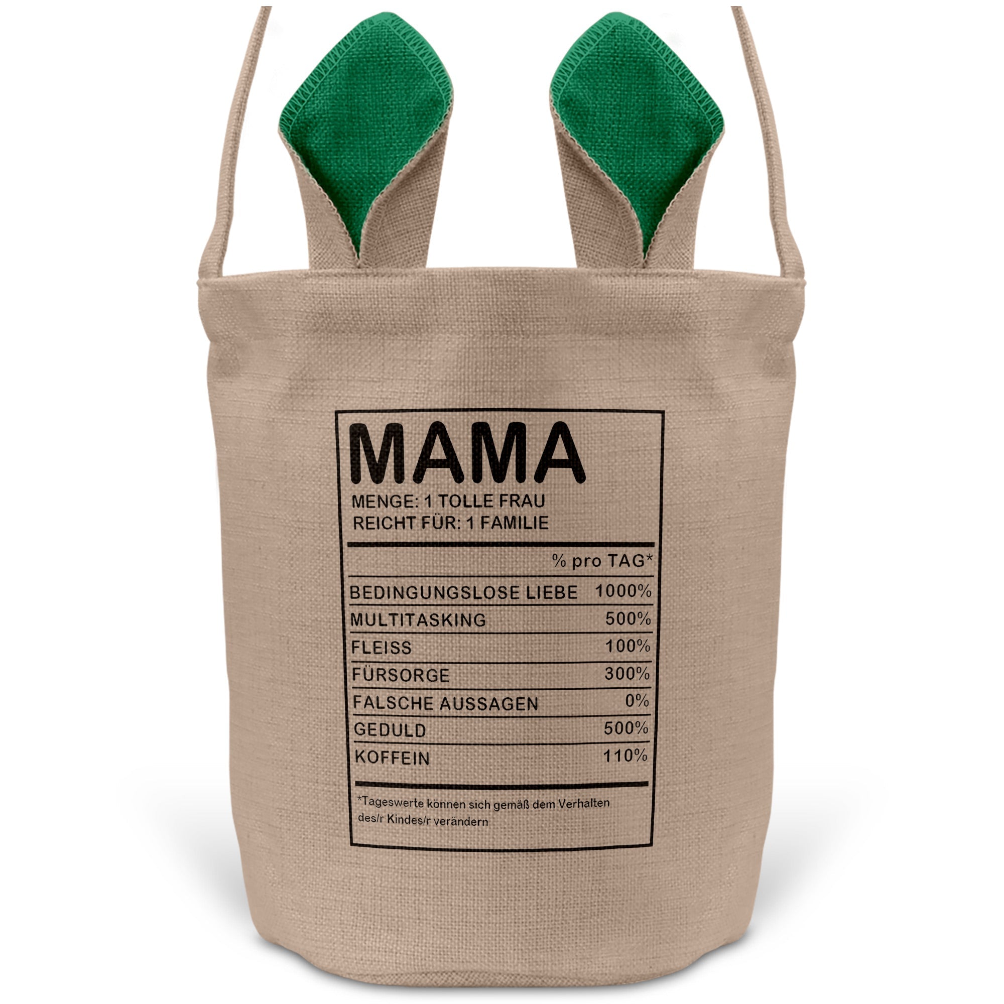 22Feels® Mama Osterkorb Mutter mit Henkel Ostergeschenk Tragetasche Ostern Deko Osternest Körbchen Hasenohren (Beige/Grün)-Ostern Tragetasche-22Feels