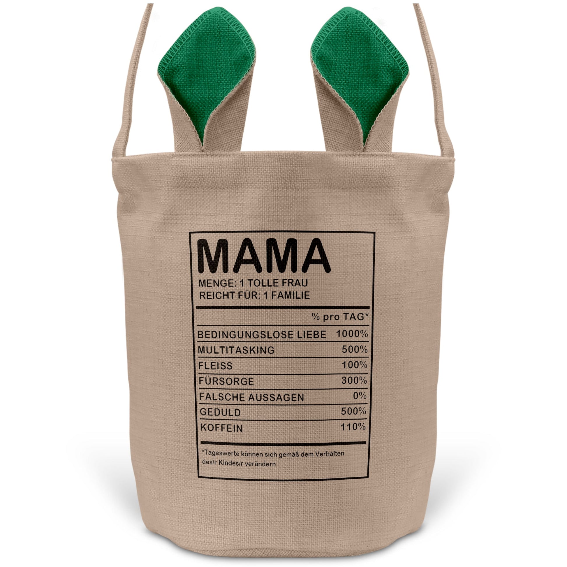 22Feels® Mama Osterkorb Mutter mit Henkel Ostergeschenk Tragetasche Ostern Deko Osternest Körbchen Hasenohren (Beige/Grün)-Ostern Tragetasche-22Feels