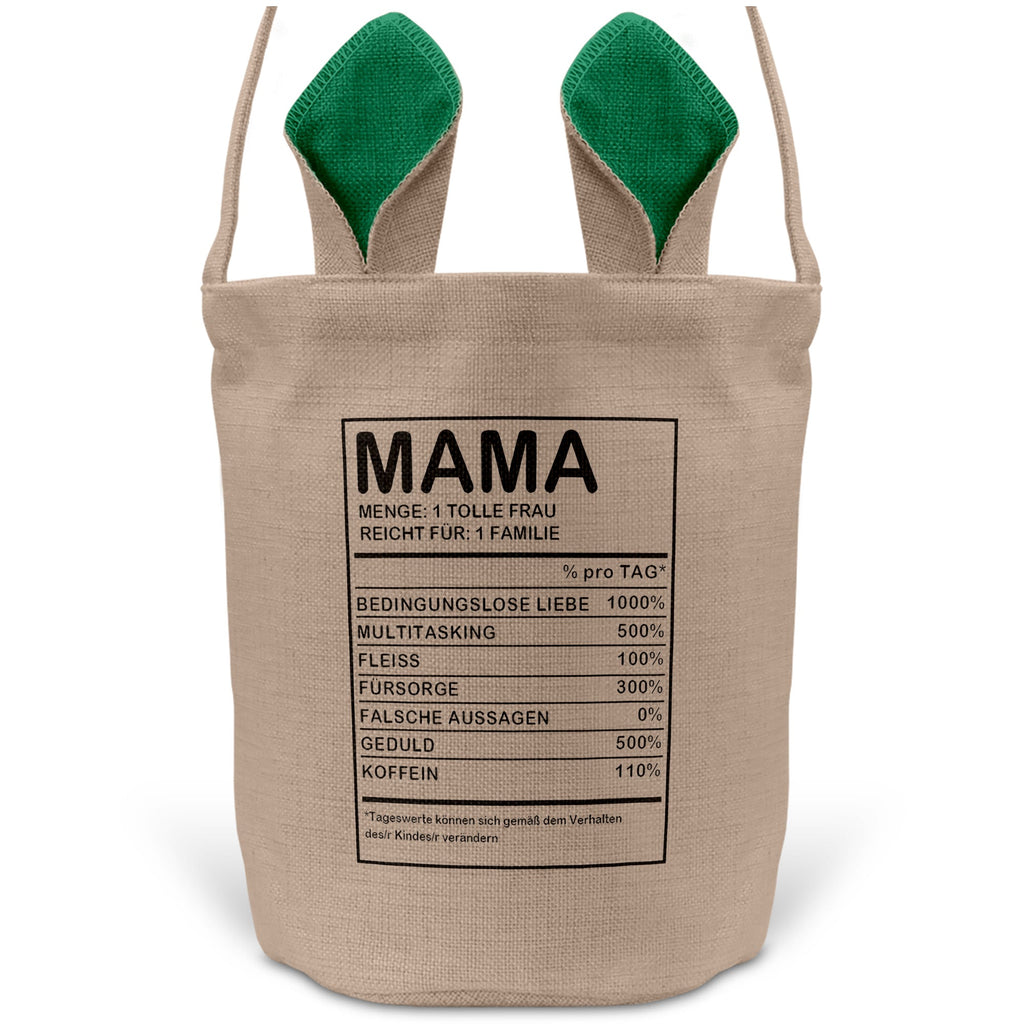 22Feels® Mama Osterkorb Mutter mit Henkel Ostergeschenk Tragetasche Ostern Deko Osternest Körbchen Hasenohren (Beige/Grün)-Ostern Tragetasche-22Feels
