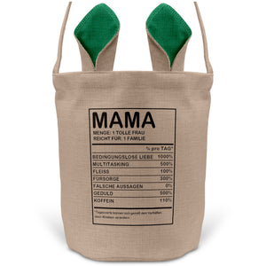 22Feels® Mama Osterkorb Mutter mit Henkel Ostergeschenk Tragetasche Ostern Deko Osternest Körbchen Hasenohren (Beige/Grün)-Ostern Tragetasche-22Feels
