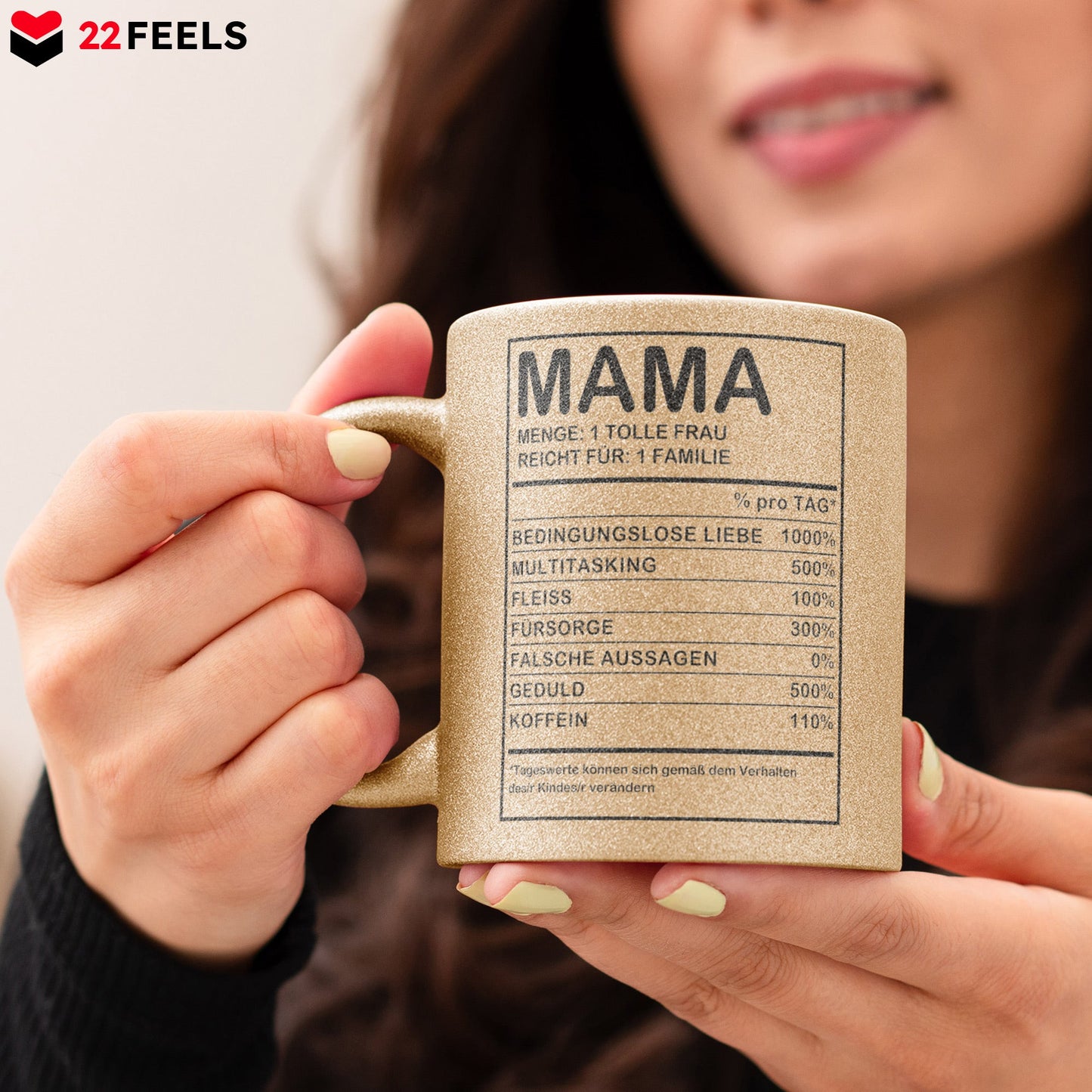 22Feels® Mama Geschenk - Glitzertasse mit Spruch (Gold, 320ml)-Glitzertasse Gold 320ml-22Feels